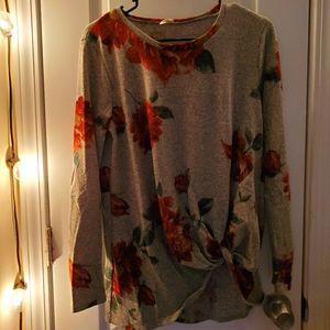 Grey and Floral Knot Tie Shirt